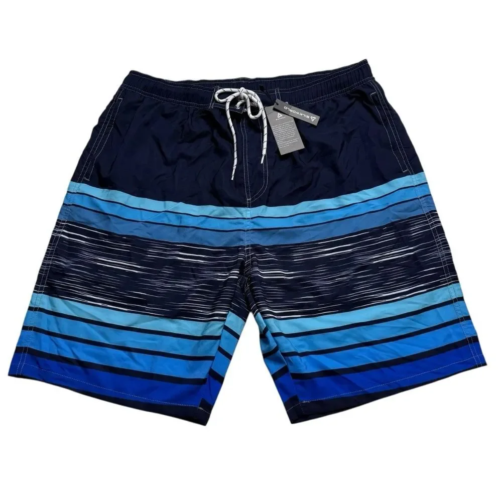 NWT Silkworld Men’s Board Shorts Beach Pool Surfing Blue Striped Sz XXL